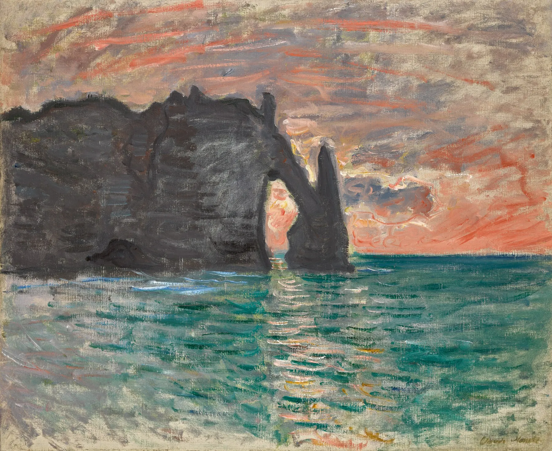 Étretat, Coucher de Soleil by Claude Monet