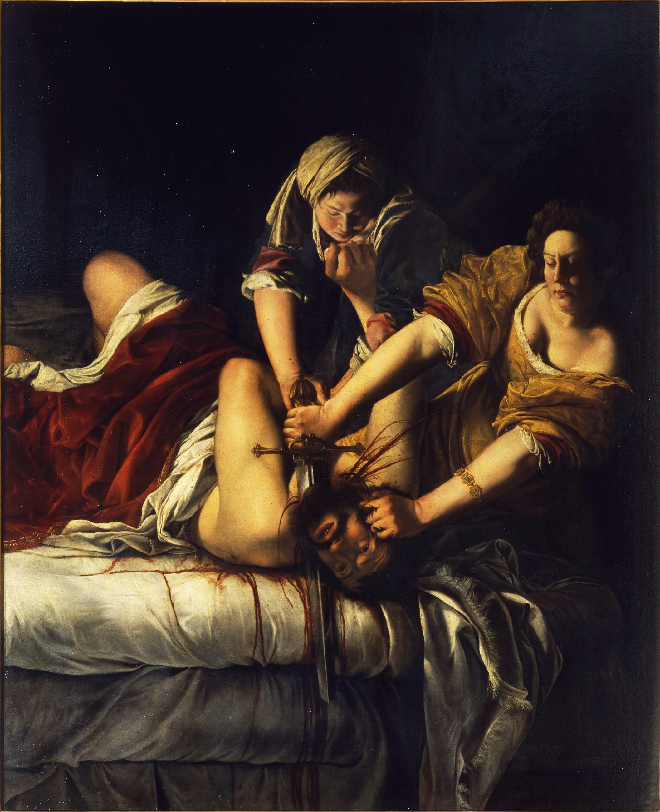 Judith Beheading Holofernes by Artemisia Gentileschi, where strong light concentrates the violence into a tight foreground