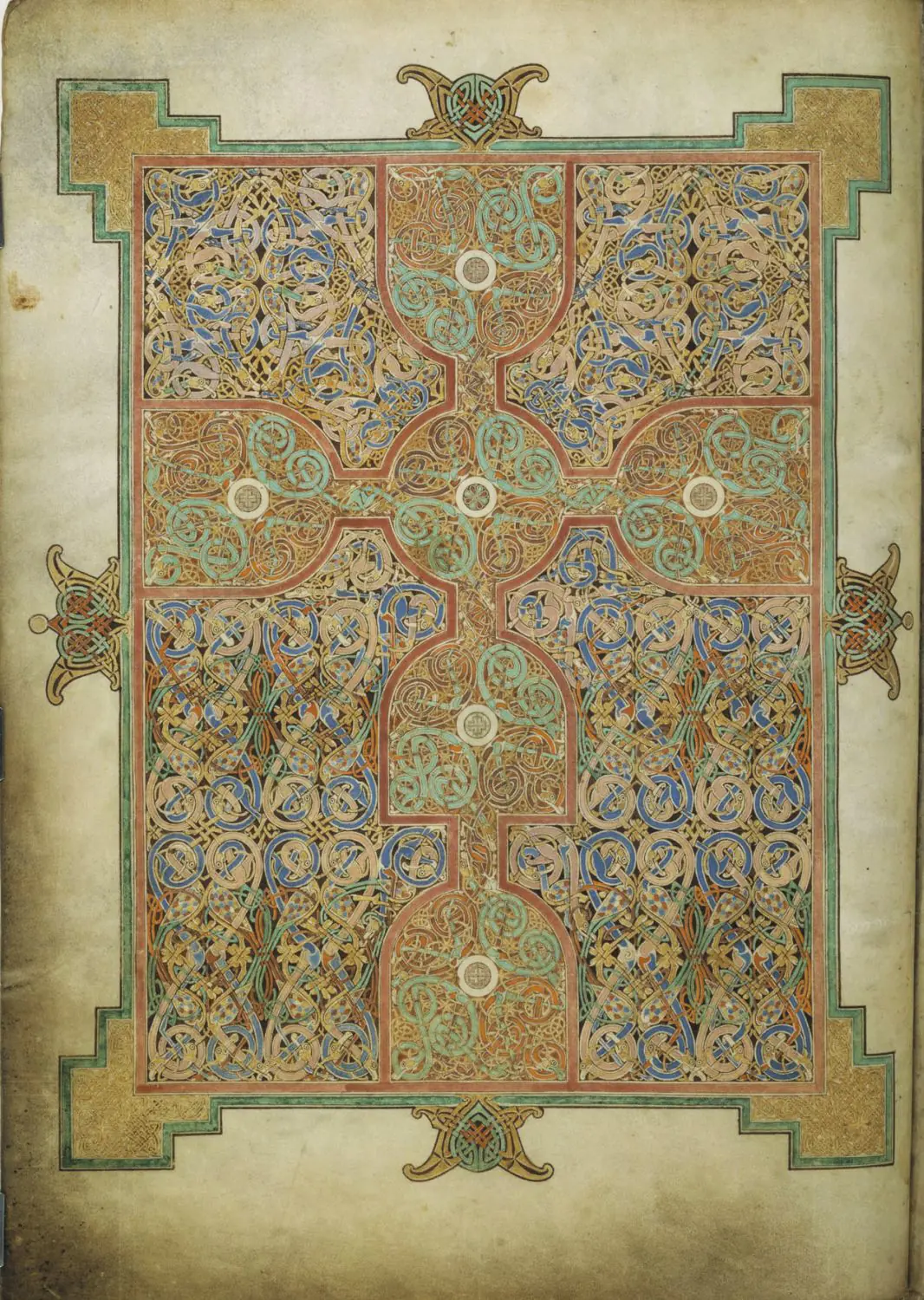 The Lindisfarne Gospels carpet page, showing precise, compass-drawn geometry.