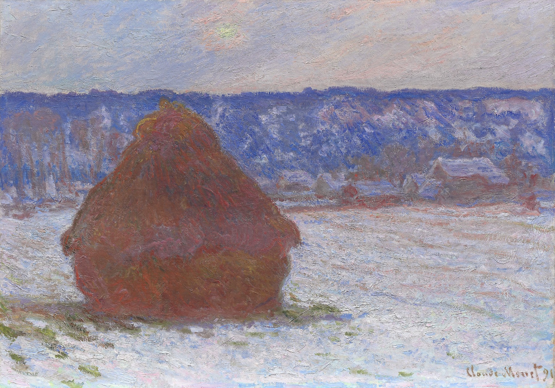Stack of Wheat (Snow Effect, Overcast Day) by Claude Monet