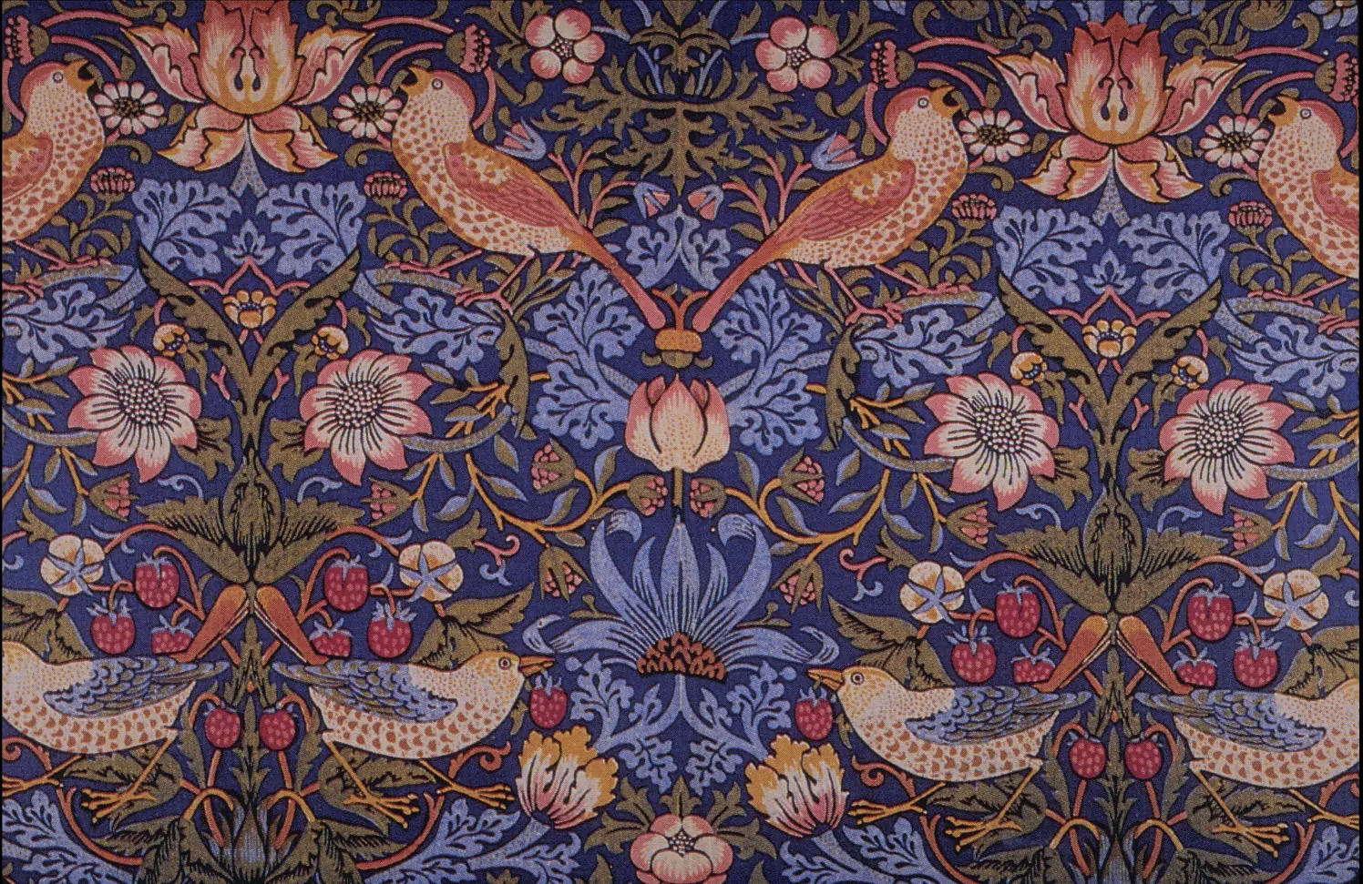 Strawberry Thief by William Morris, used here as a decorative comparison for Klimt