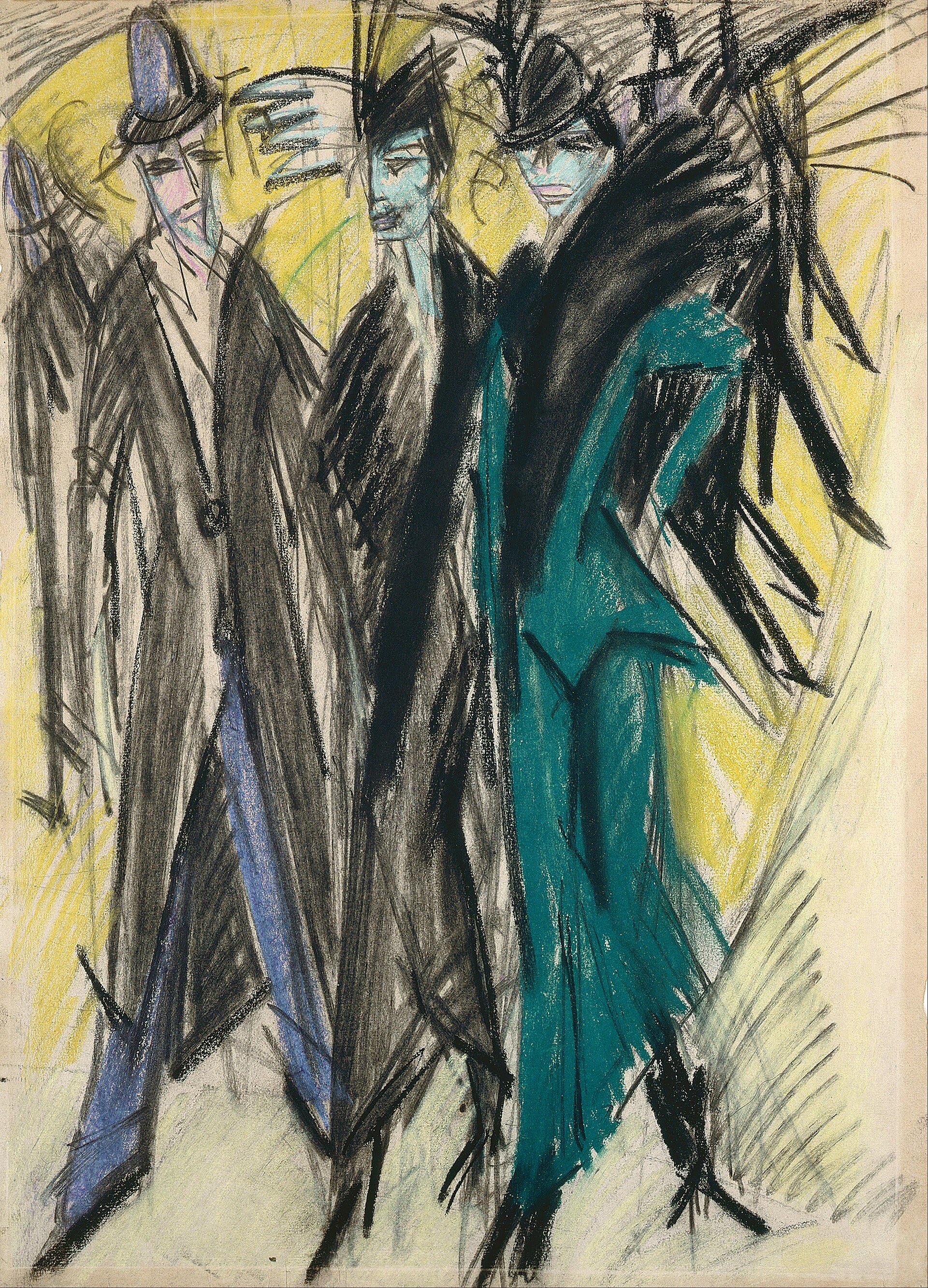Street, Berlin by Ernst Ludwig Kirchner, with angular figures on a tense city street