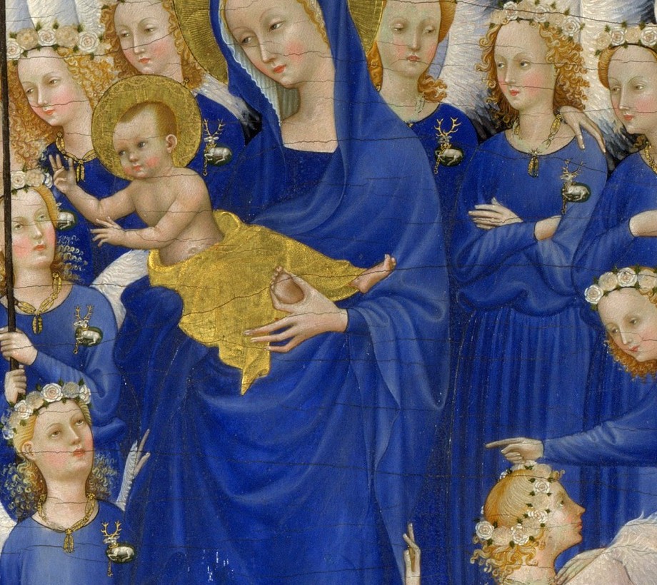 Detail of angels in The Wilton Diptych wearing Richard II's white hart badges